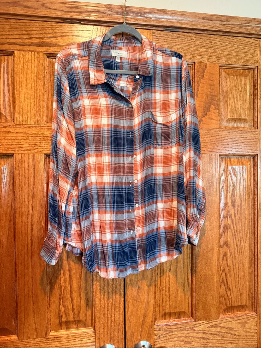 Lucky Brand Orange and Navy Plaid Button-Down Shirt